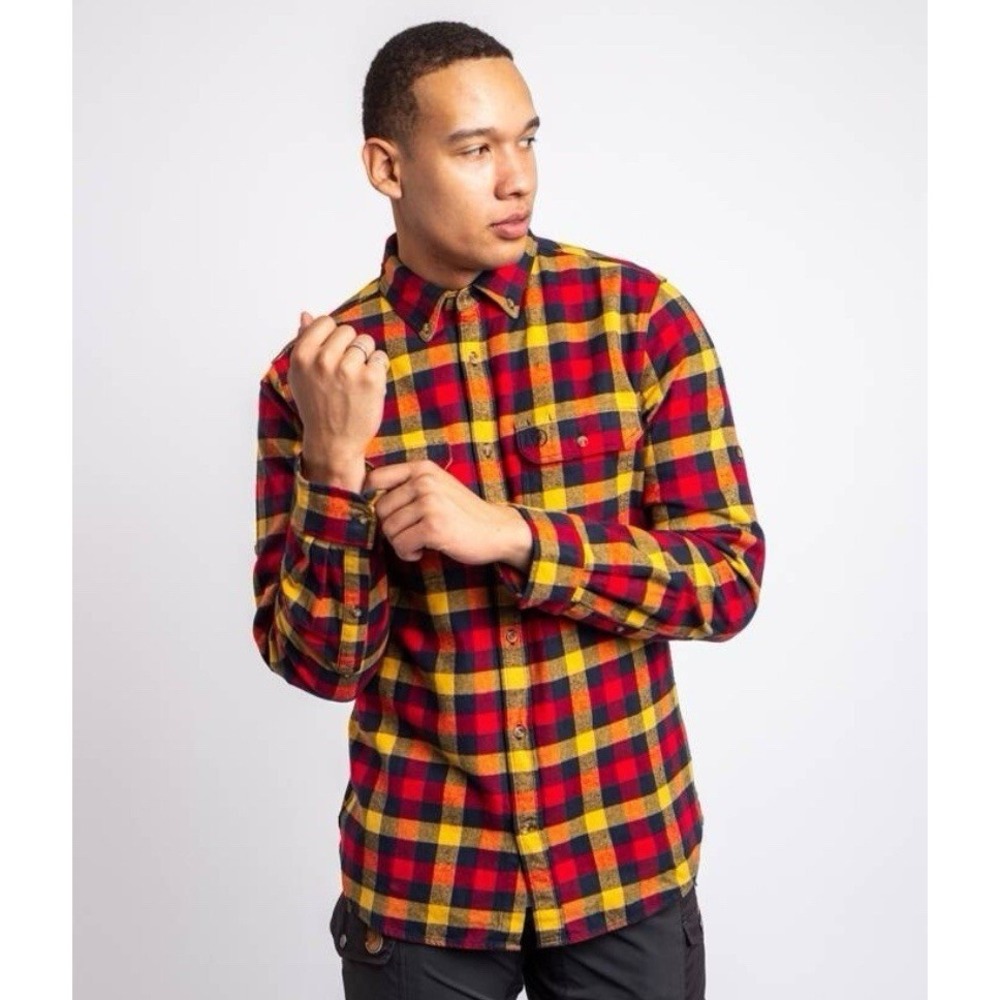 Fjallraven Mens Medium Slim Thick Flannel Shirt Plaid Button Up Long Sleeve